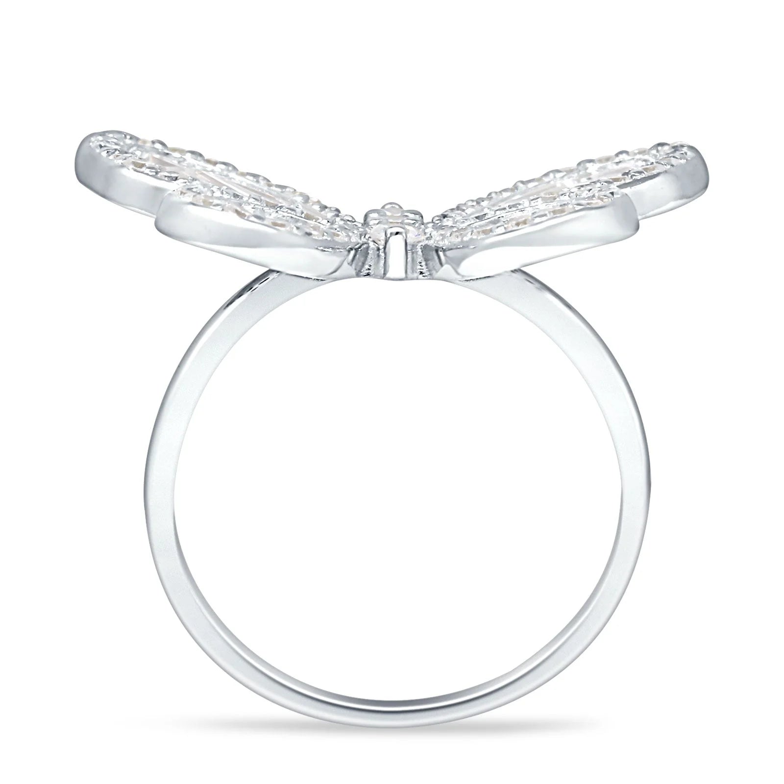 Cluster Butterfly Ring Baguette Cubic Zirconia White Tone 925 Sterling Silver B319