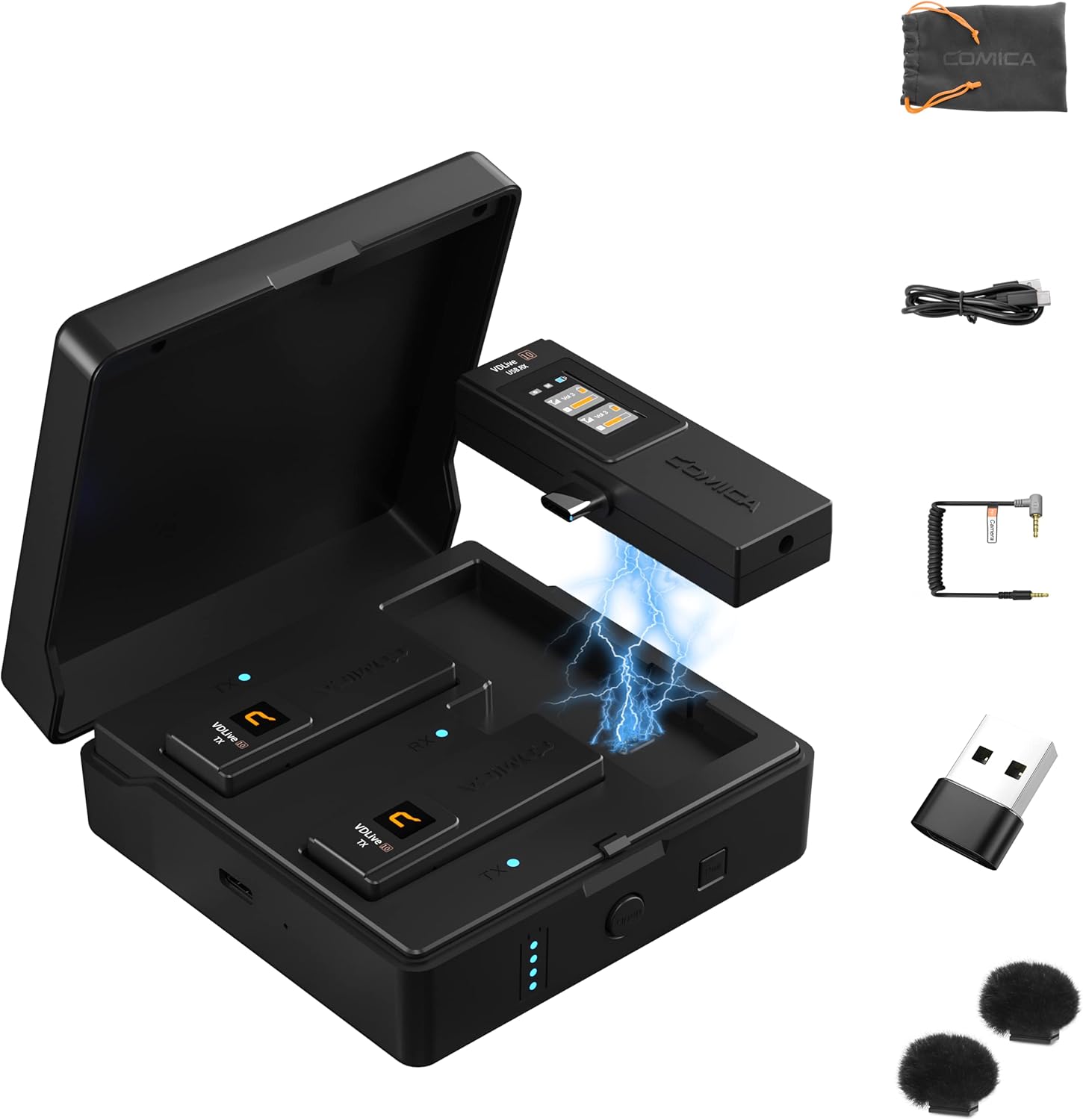USB C Wireless Lavalier Microphone, Dual Wireless Lapel Mic with Charging Case O60059