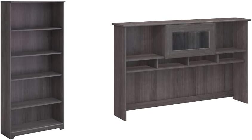 5 Shelf Bookcase and 60W Hutch, Heather Gray O409