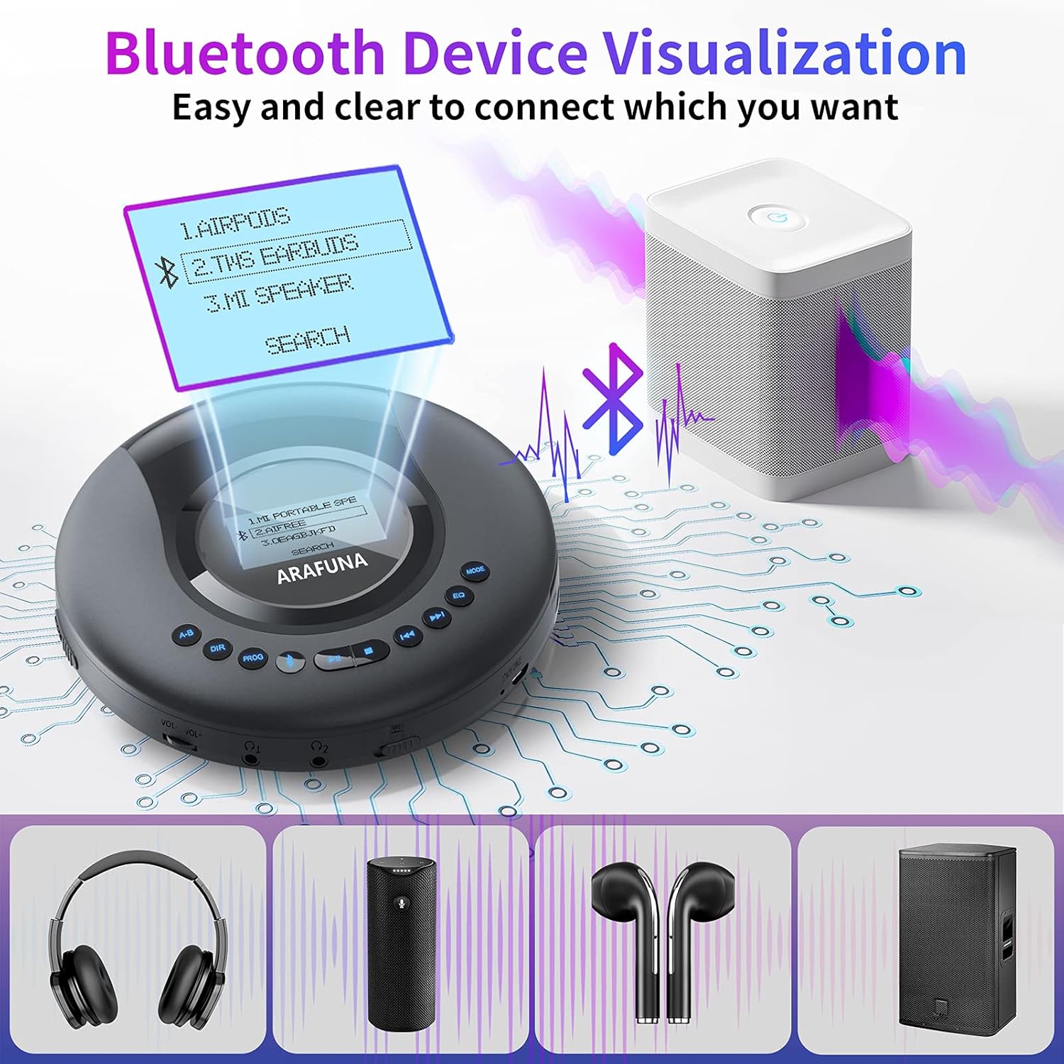 Pack of 2 Portable Bluetooth CD Player with LCD Screen P478038