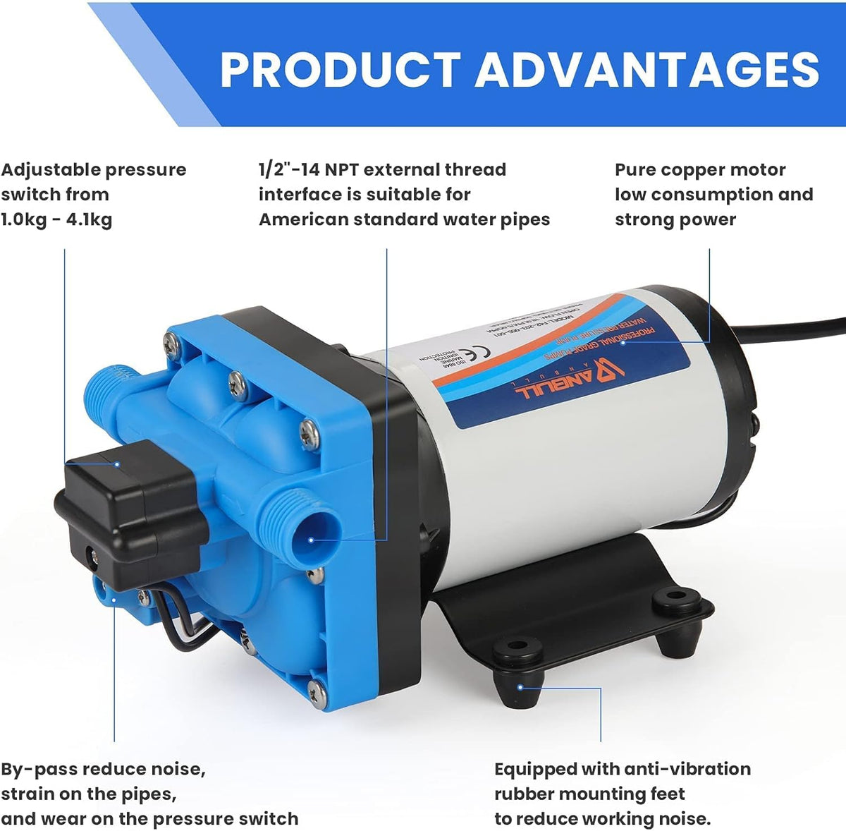 Self Priming Water Pump 110V 5.0GPM 55PSI Diaphragm Pump with Filter J27683