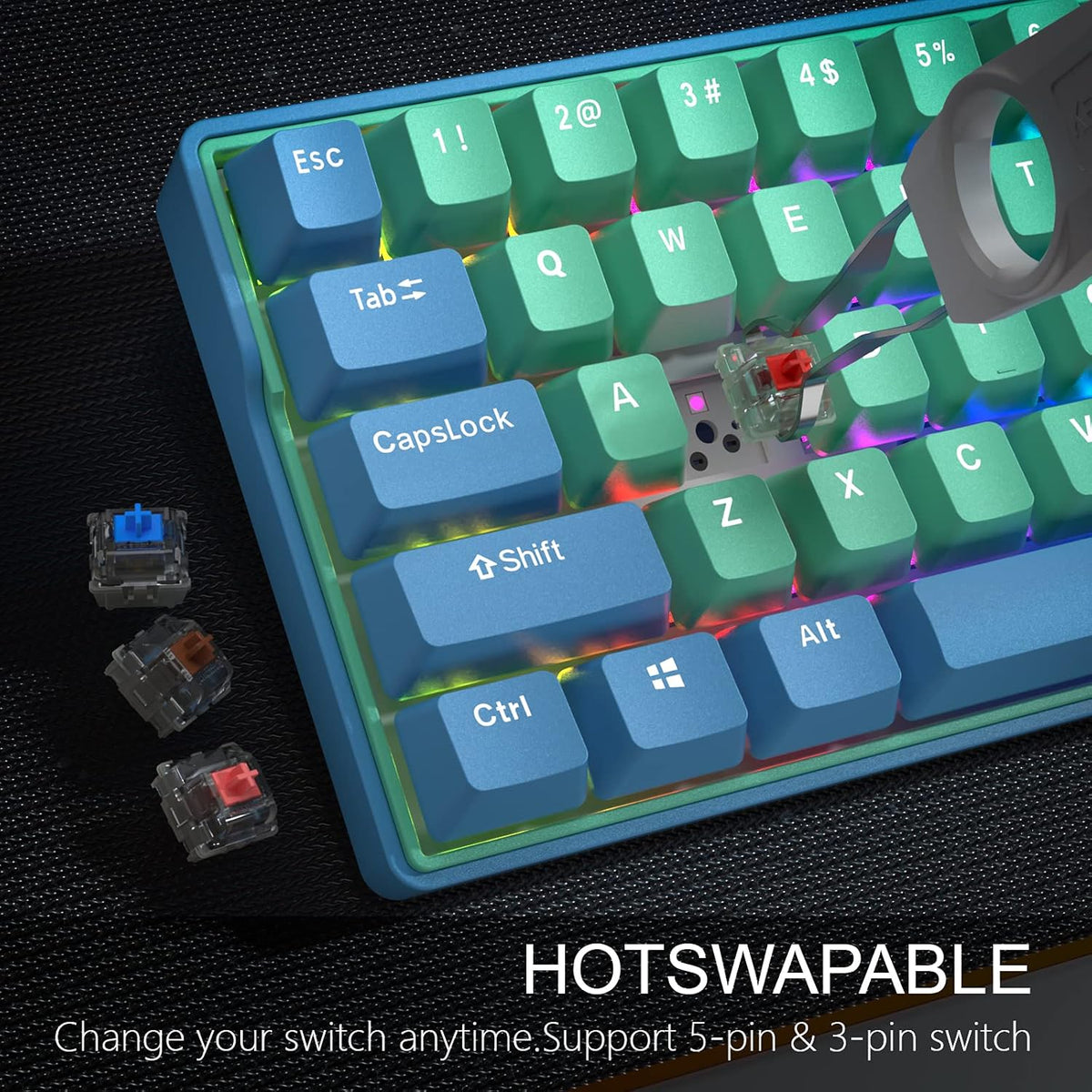 Wireless 60% Hot Swappable RGB Mechanical Keyboard with PBT Keycaps A149