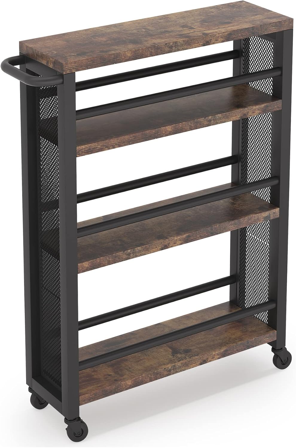 Brown 4 Tiers Wood Rolling Cart with Wheels U87200
