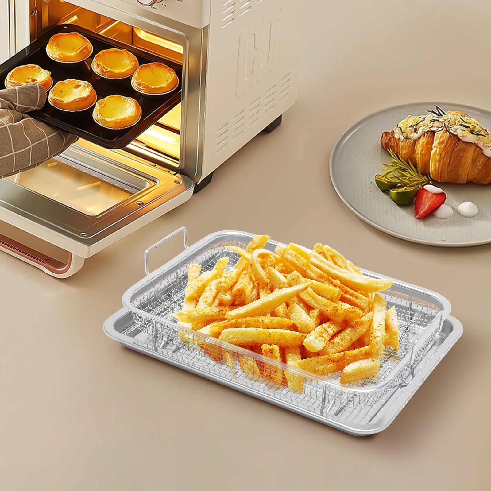 Stainless Steel Non-stick Air Fryer Basket 2 Piece Set W49022