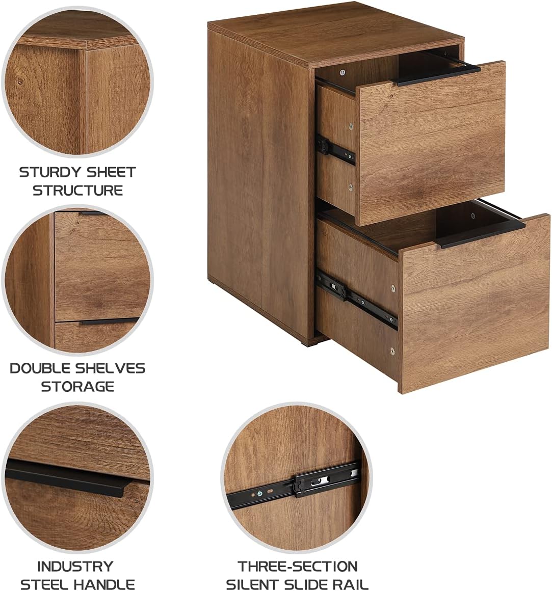 2 Drawers Wooden File Cabinet with Metal Frame B3469
