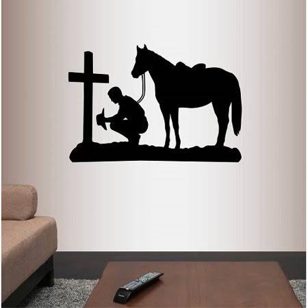 Pink Cowboy Kneeling Cross Horse Wall Decal W6344