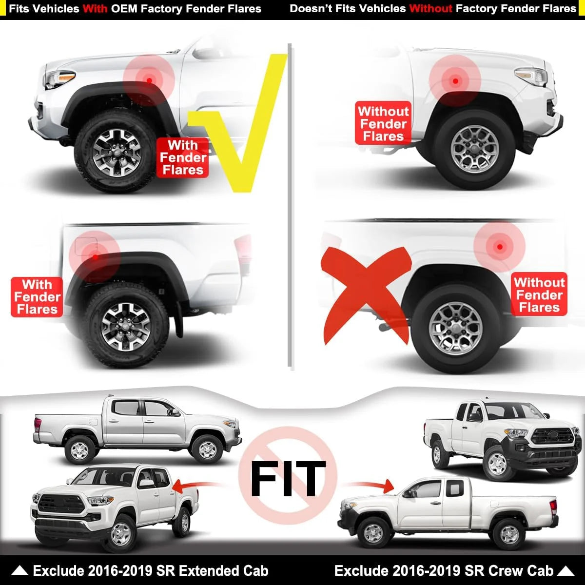 4-PC Molded Mud Flaps Splash Guards for Toyota Tacoma D327