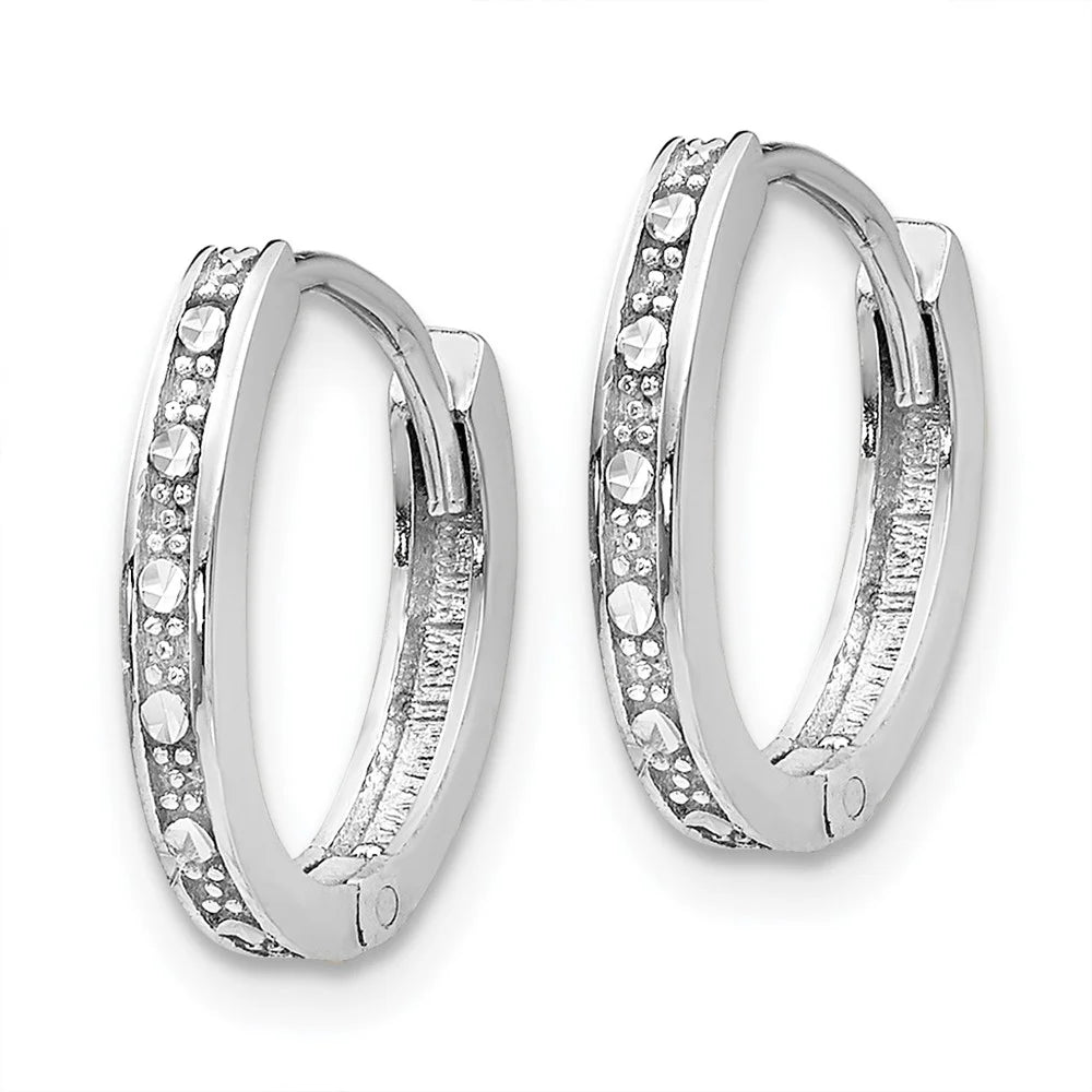 14 Karat White Gold Diamond-cut Hinged Hoop Earrings N894