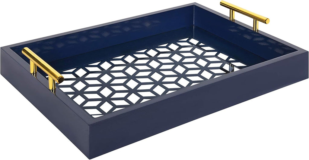 Pink and Gold Decorative Tray with Metal Handles V754066