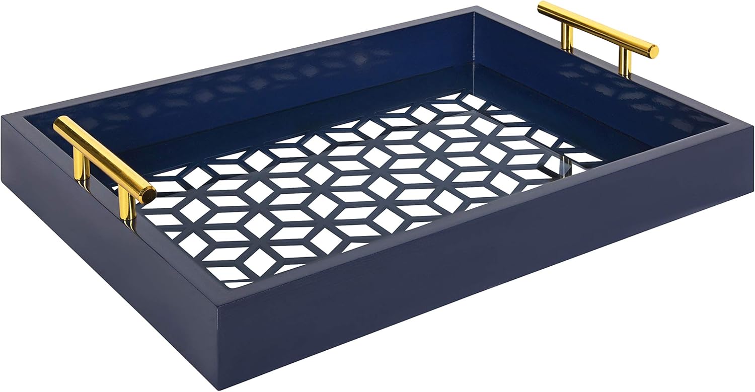 Pink and Gold Decorative Tray with Metal Handles V754066