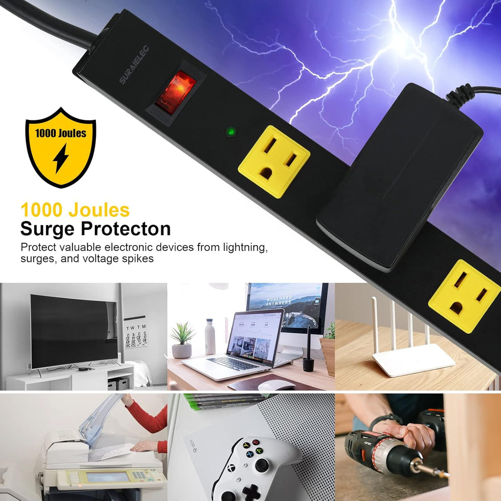 2-Pack 12 Outlet Metal Power Strip with 15 FT Cord Surge Protector I8057