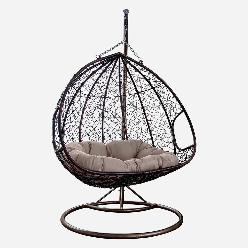 Gray Wicker Patio Swing Chair with Cushion Mat L69364