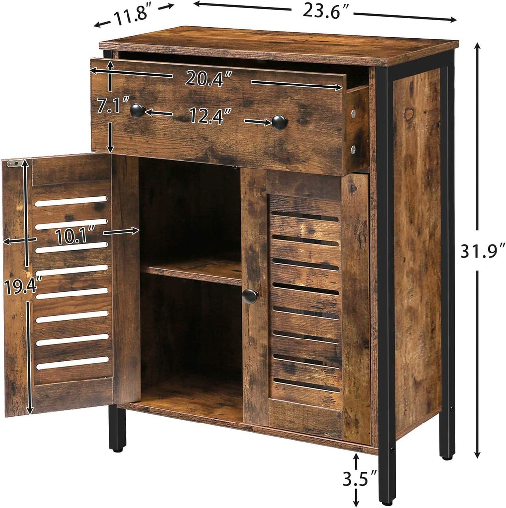 Rustic Brown Kitchen Sideboard Floor Storage Cabinet with Drawers and Height-Adjustable Shelves Z307