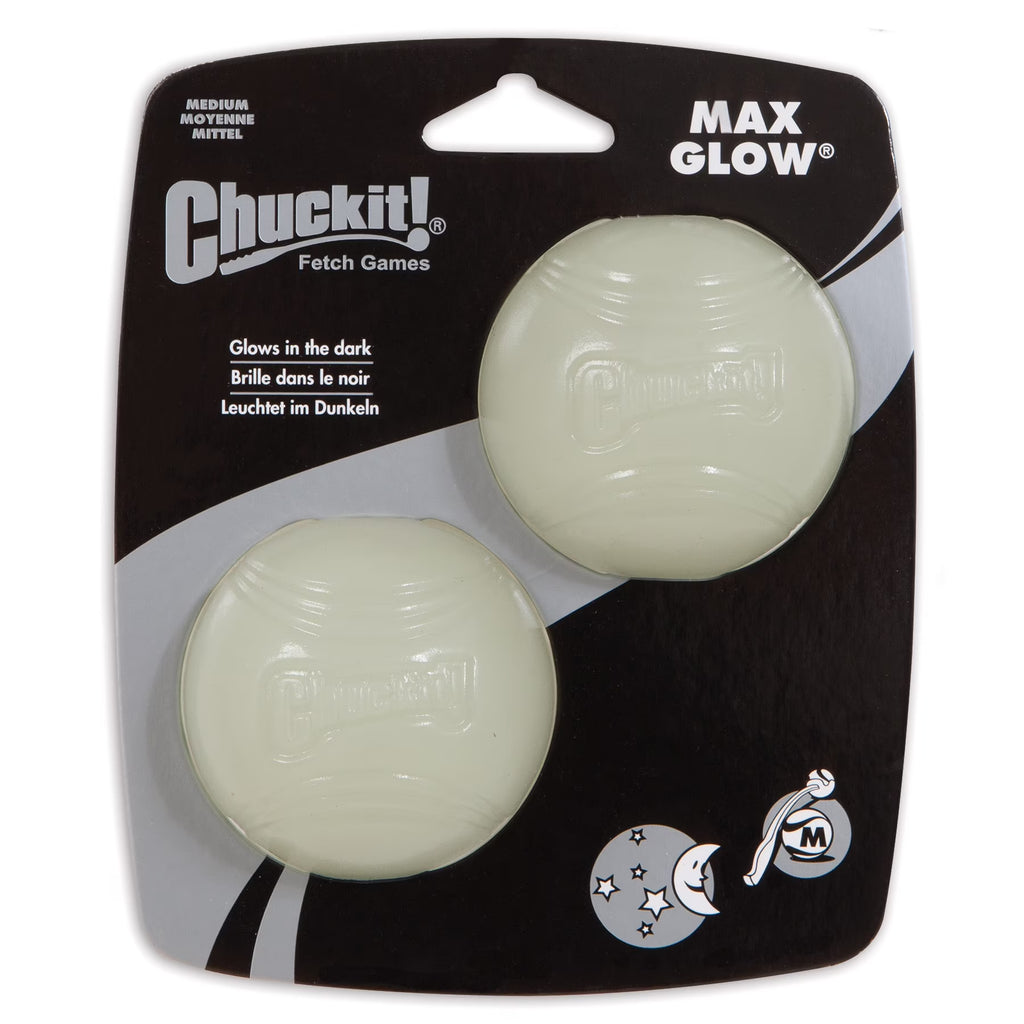 Chuckit Max Glow Ball Dog Toy, Medium 2.5 Inch, Pack of 2 T44899