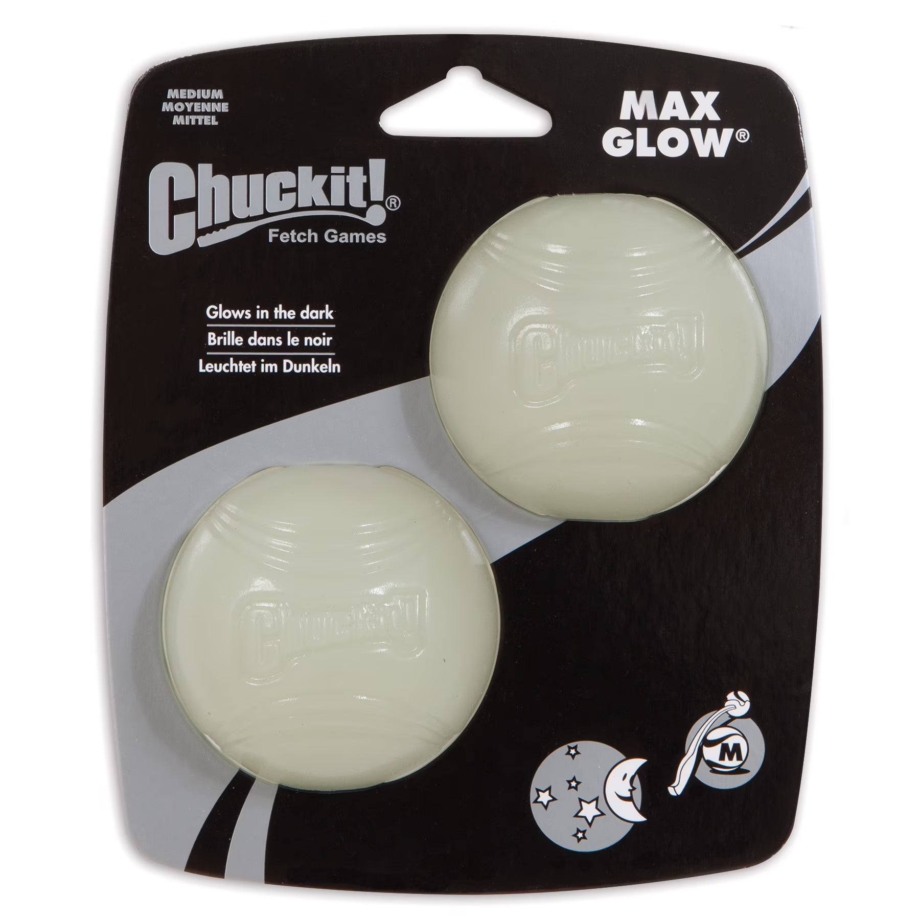 Chuckit Max Glow Ball Dog Toy, Medium 2.5 Inch, Pack of 2 T44899