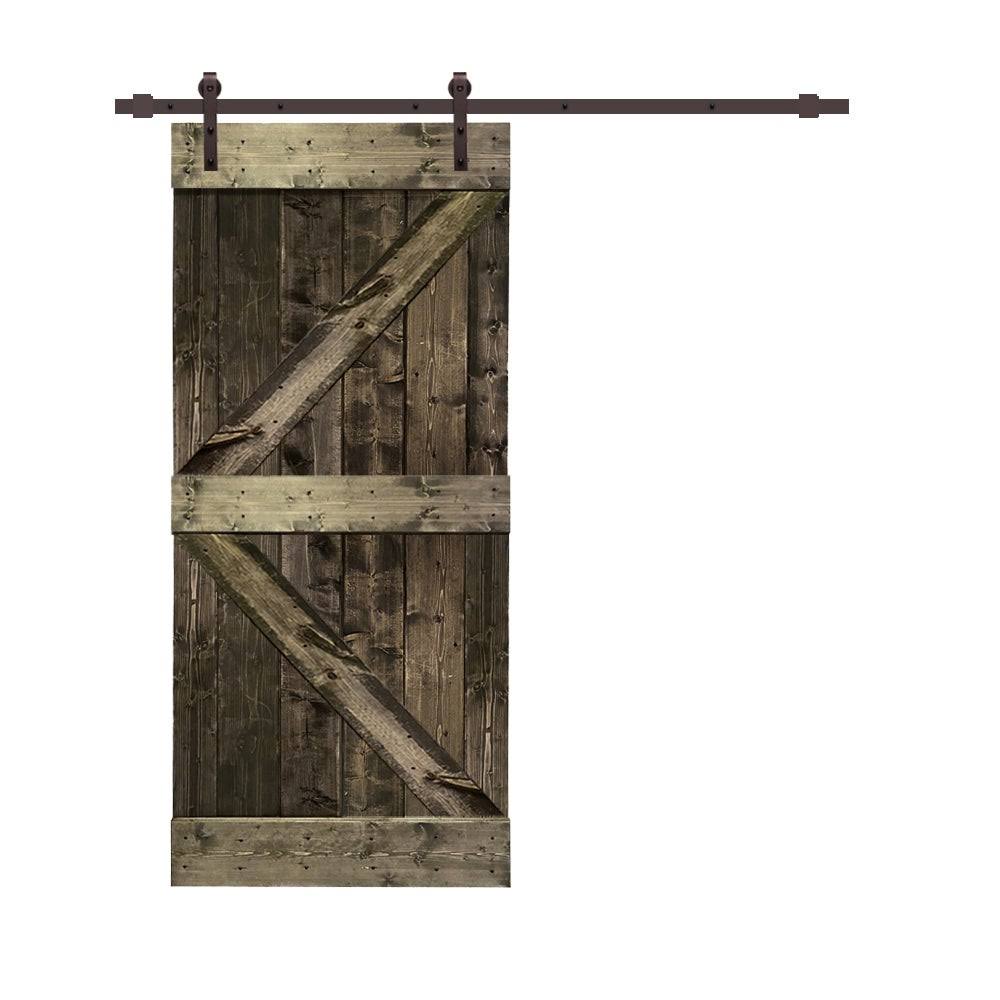 Red Walnut Stained Pine Wood Interior Sliding Barn Door with Hardware Kit R5013