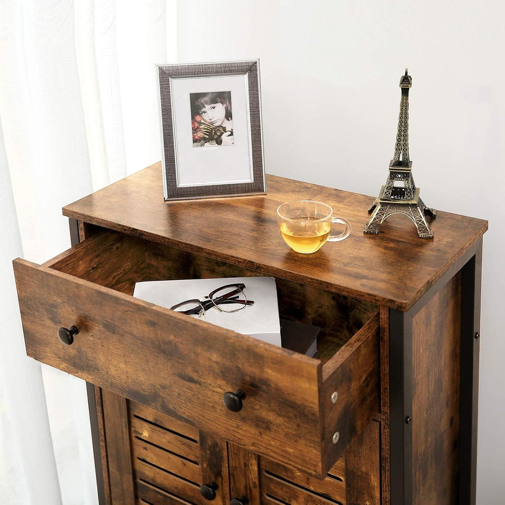Rustic Brown Kitchen Sideboard Floor Storage Cabinet with Drawers and Height-Adjustable Shelves Z307