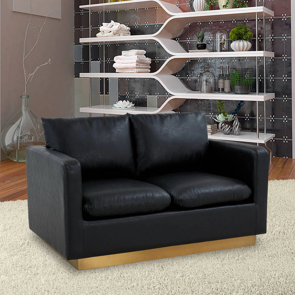 Beige Leather Loveseat with Gold Frame N436
