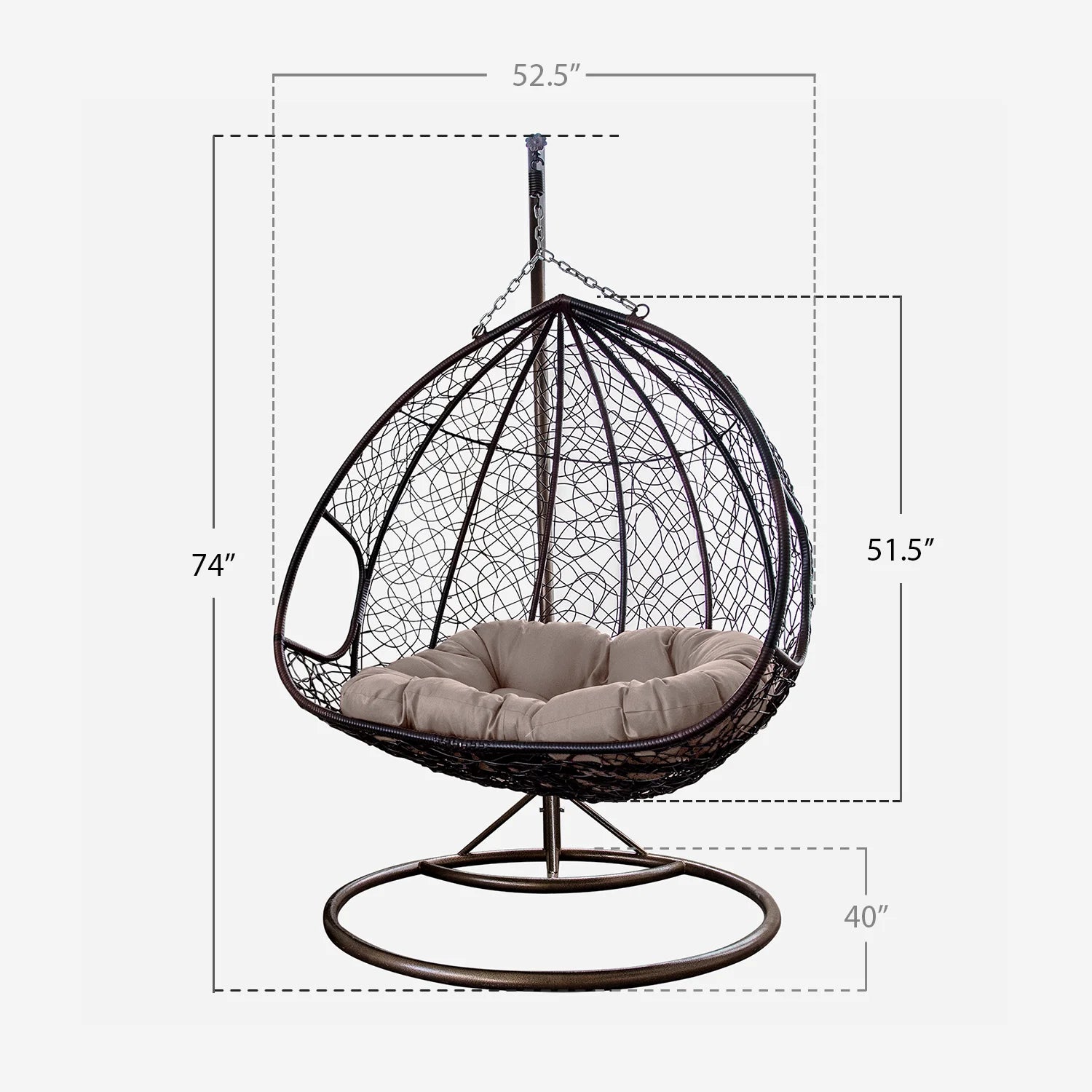 Gray Wicker Patio Swing Chair with Cushion Mat L69364