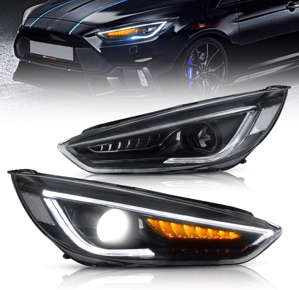 Projector LED Headlights for Focus 2015 2016 2017 2018 with Amber Sequential Dual Beam Lens Z825289