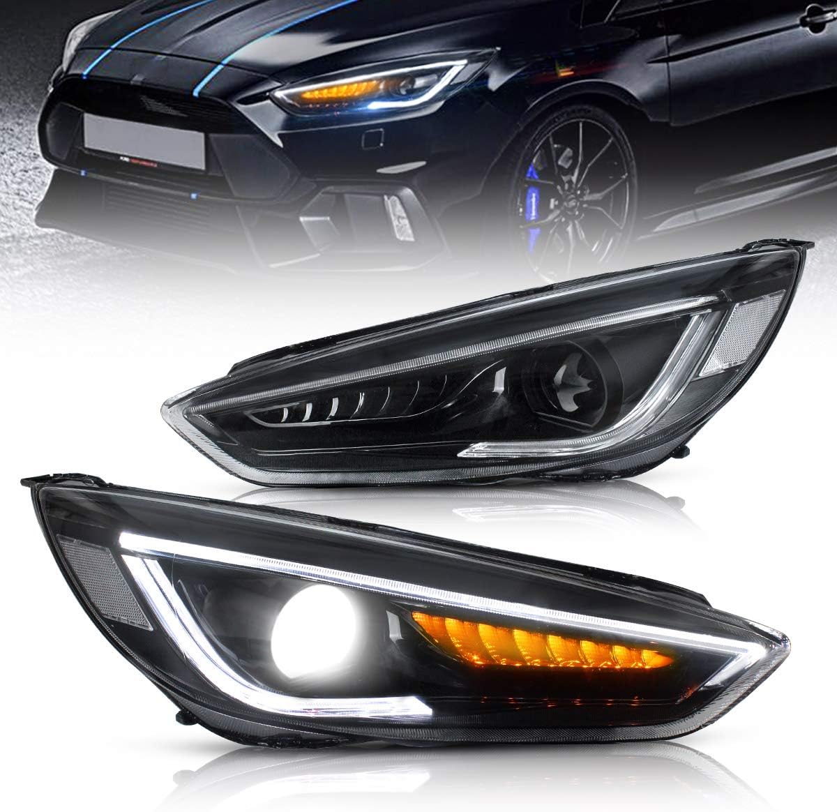 Projector LED Headlights for Focus 2015 2016 2017 2018 with Amber Sequential Dual Beam Lens Z825289