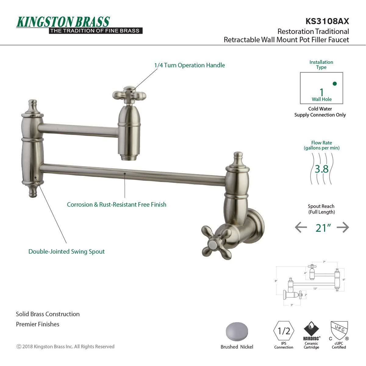 Oil Rubbed Bronze Wall Mount Pot Filler Kitchen Faucet Z792