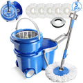 Spin Mop and Bucket System with Wringer, 5 Microfiber Mop Heads J362787