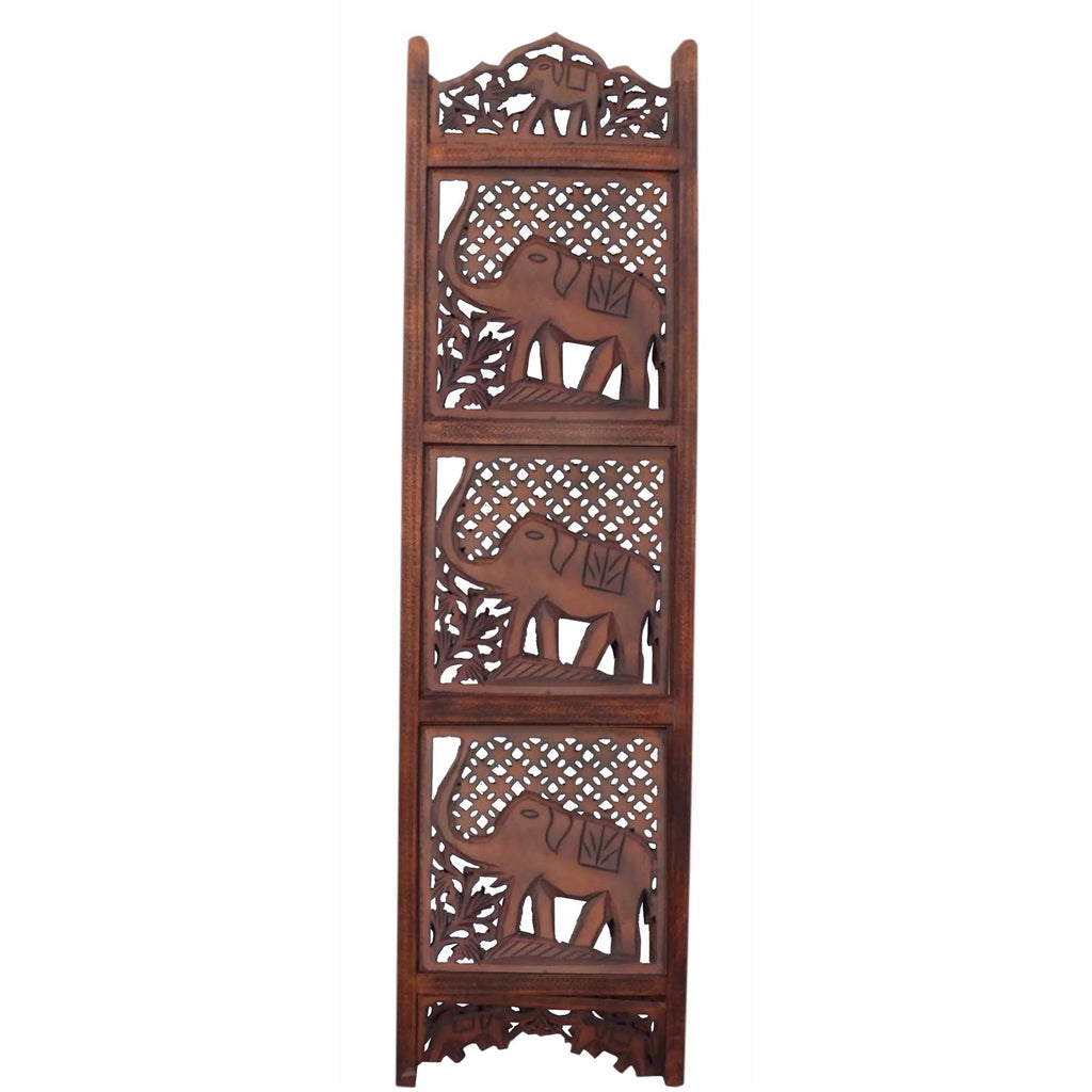 Brown Wooden 4 Panel Room Divider U98646
