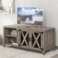 Gray TV Stand with Barn Door and 2 Open Compartments C34624