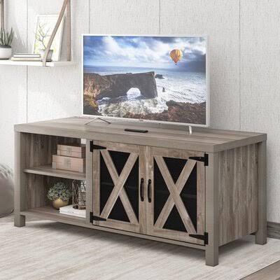 Gray TV Stand with Barn Door and 2 Open Compartments C34624