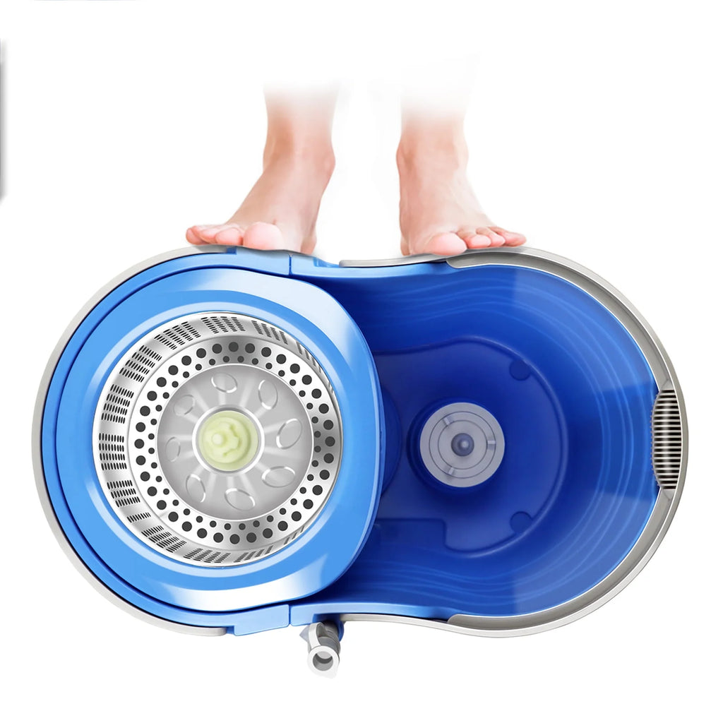 Spin Mop and Bucket System with Wringer, 5 Microfiber Mop Heads J362787