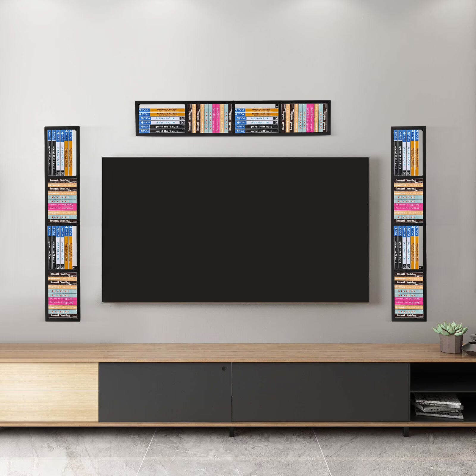 Black Iron Wall Mount CD DVD Media Rack Storage Shelf D2180
