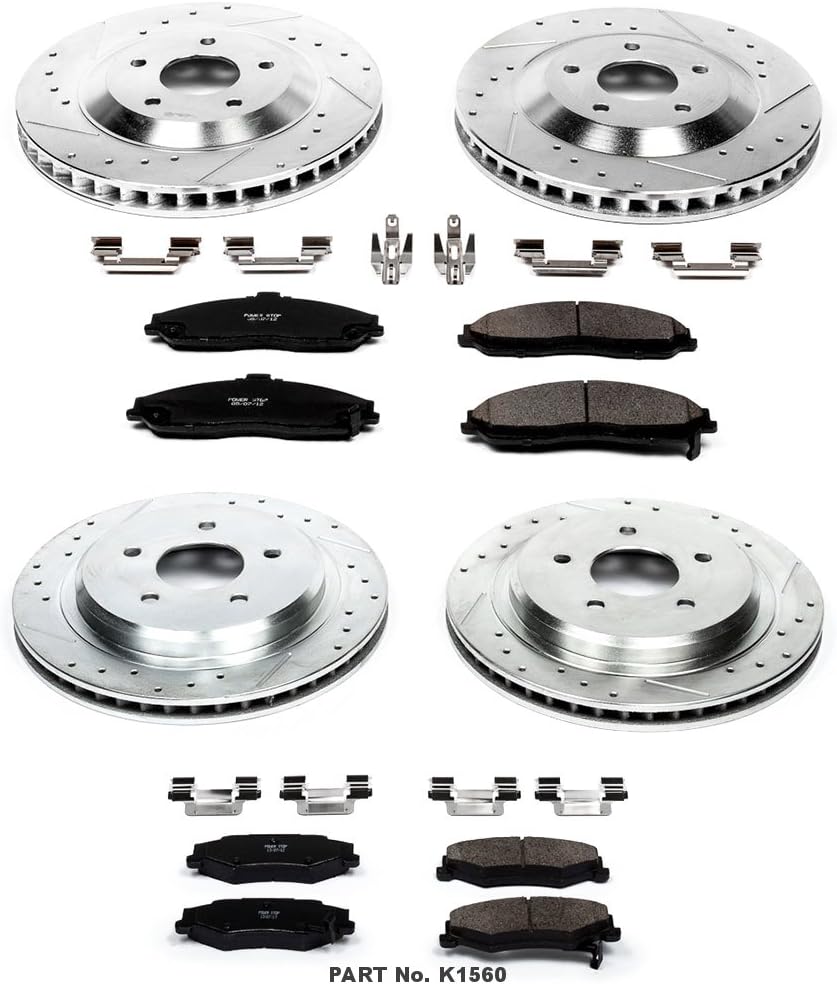 Front and Rear Carbon Fiber Brake Pads with Drilled & Slotted Brake Rotors Kit G91982
