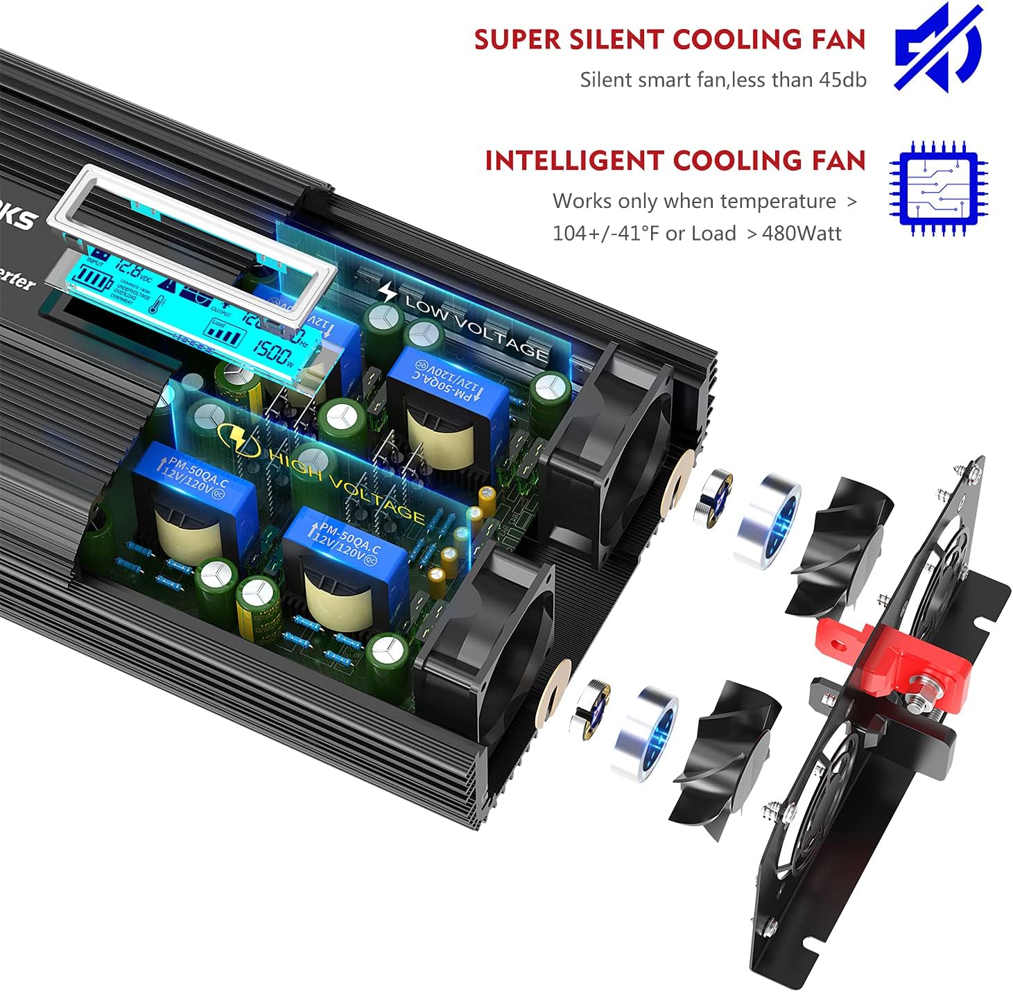 2500 Watt Car Power Inverter DC 12V to 110V-120V AC with LCD Display 2 AC Outlets 2 USB Ports V776776