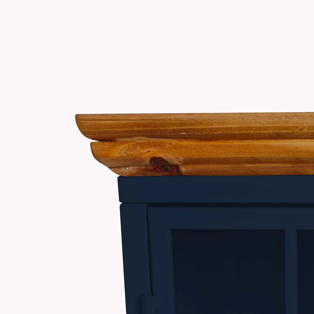 Nightstand with Storage Cabinet & Solid Wood Tabletop, Dark Blue E13761