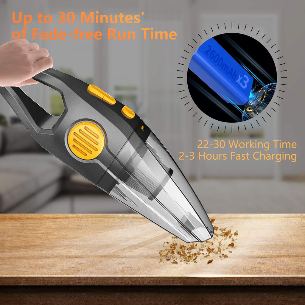 Portable Cordless Handheld Vacuum Cleaner, 150W, 8000PA, Wet & Dry, Grey & Yellow O1611