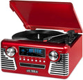 Retro Bluetooth Record Player with Built-in Speakers, 3-Speed Turntable, CD Player, AM/FM Radio, Black I16830