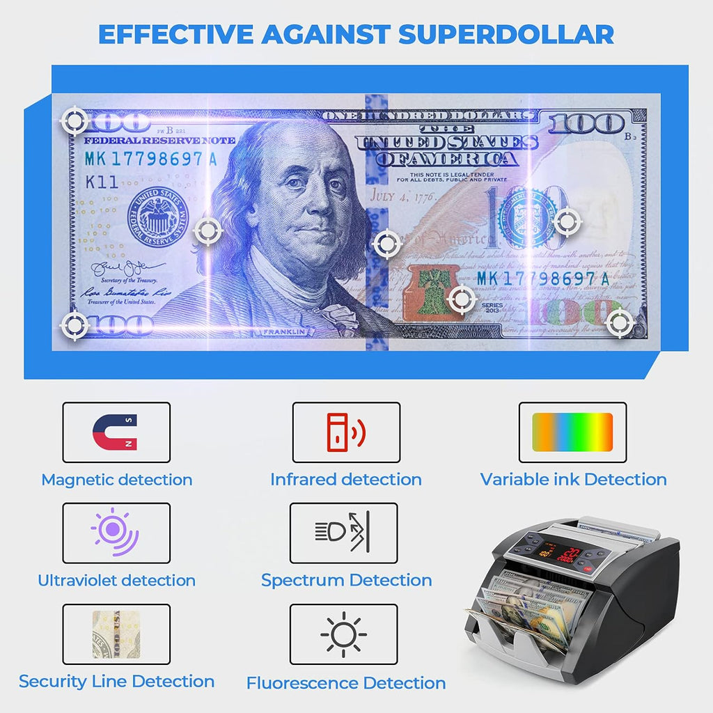 Money Counter Machine with UV/MG/IR/DD Counterfeit Detection A2568