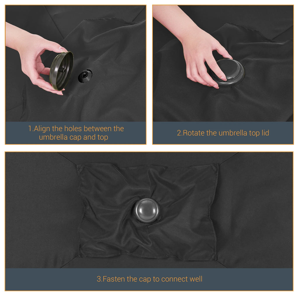 Black 6x9ft Outdoor Patio Market Umbrella with Polyester Canopy W182