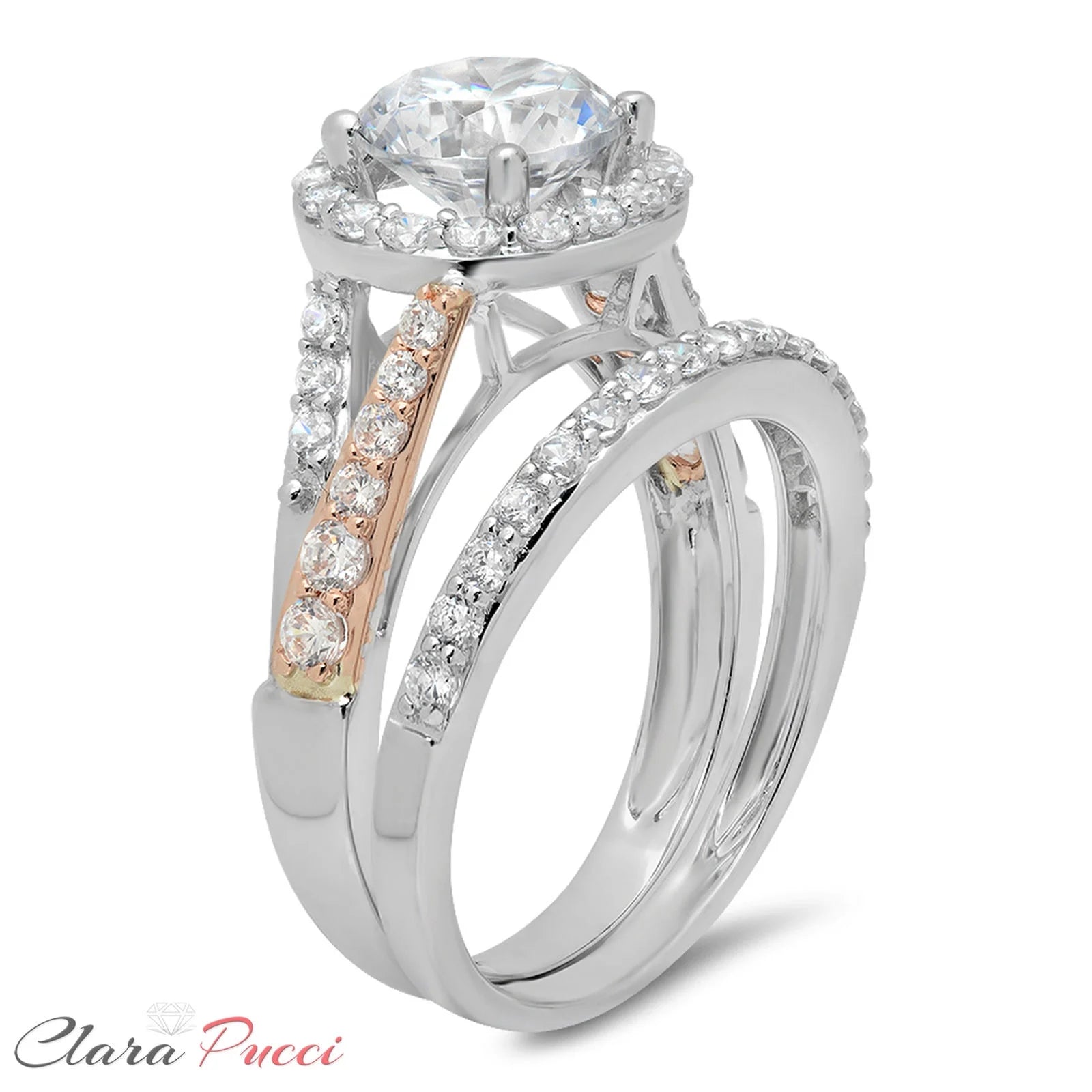 1.9 ct Round Cut Natural Diamond VS1-VS2 J-K 18K White Rose Gold Halo Engagement Ring V2802