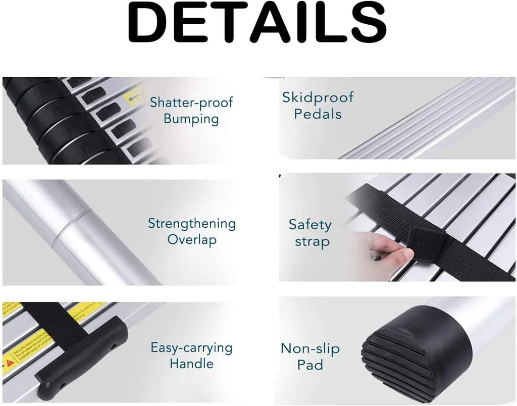 2.6M Aluminium Telescopic Ladder 9 Steps 150kg R92174