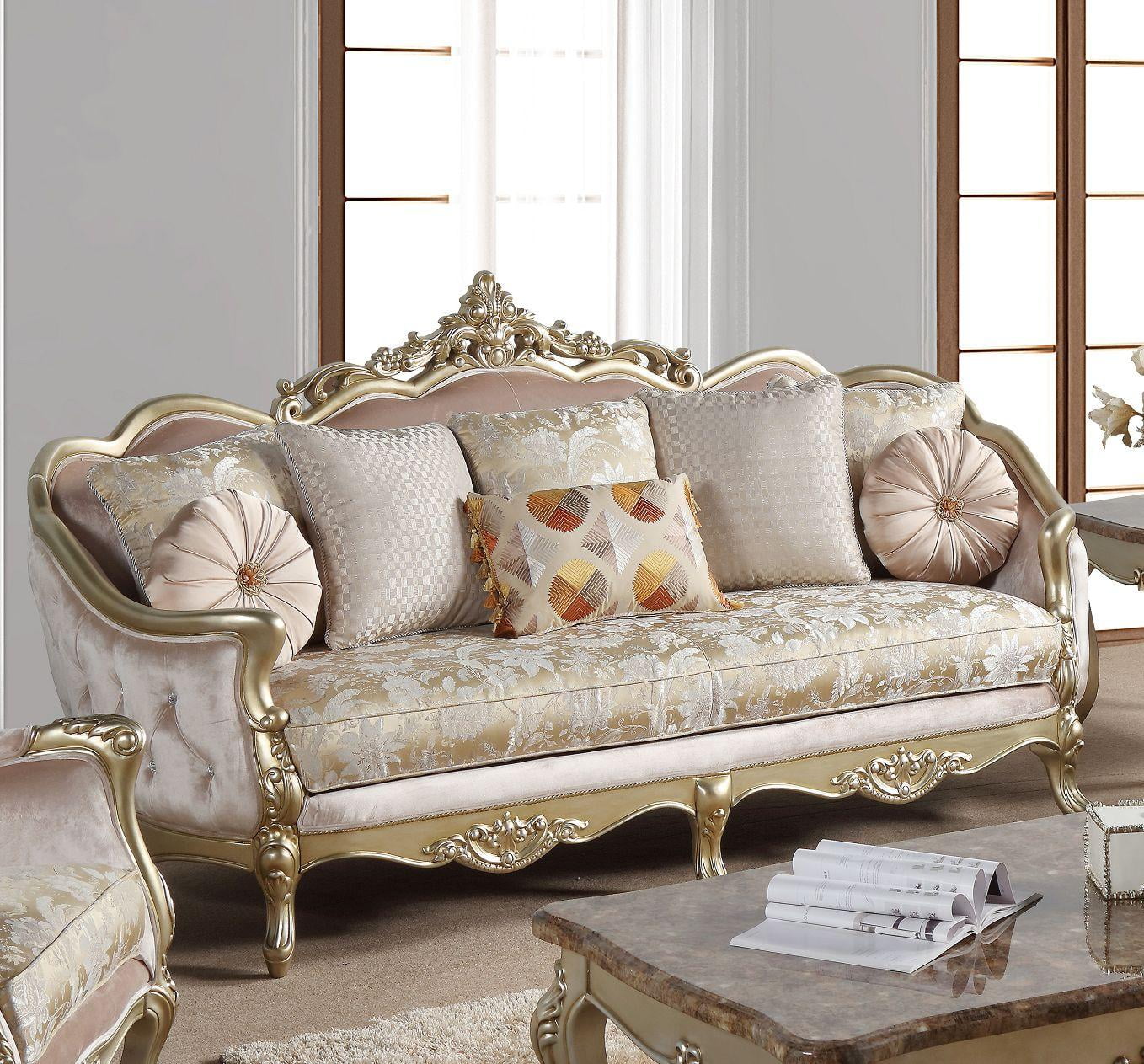 Champagne Finish Wood Sofa Set 3Pcs M490041