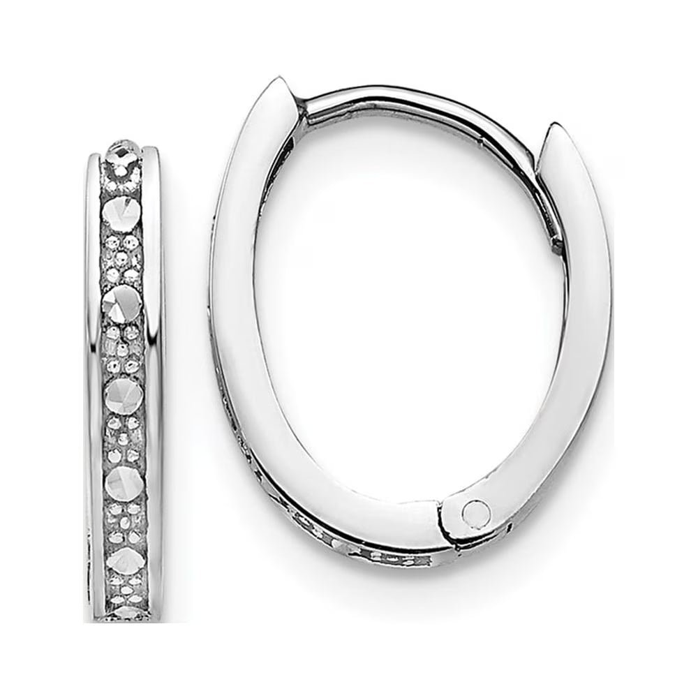 14 Karat White Gold Diamond-cut Hinged Hoop Earrings N894