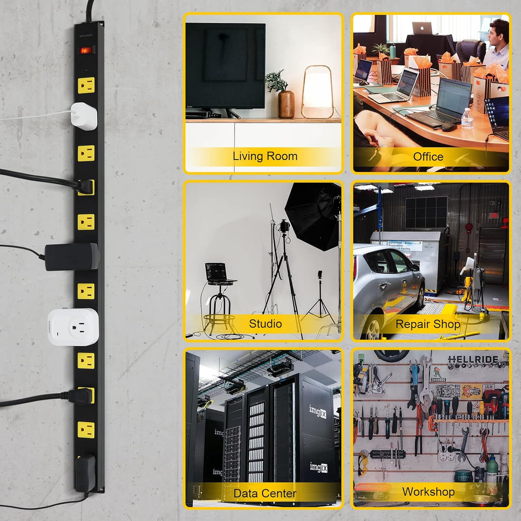 2-Pack 12 Outlet Metal Power Strip with 15 FT Cord Surge Protector I8057
