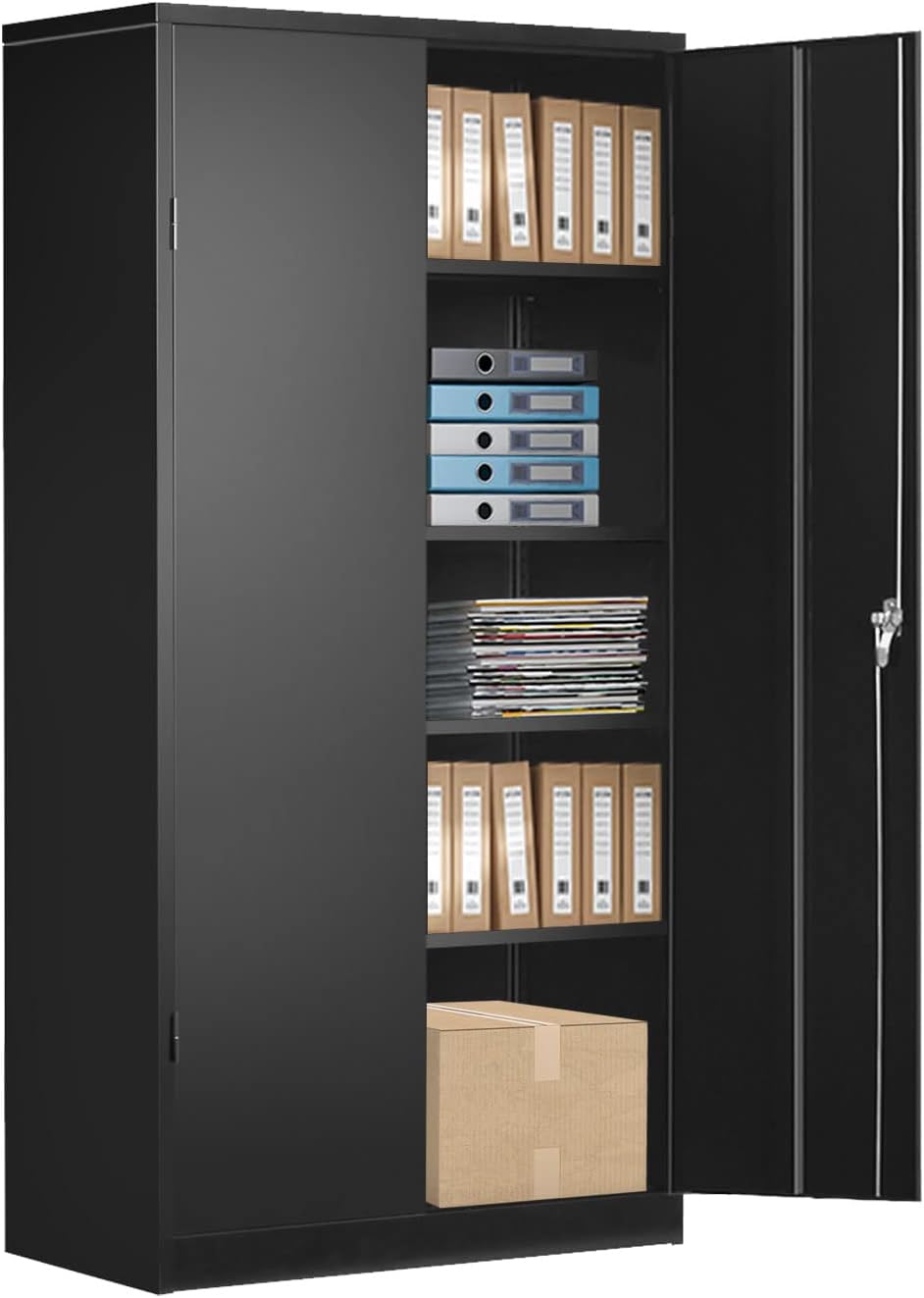 Grey Tall Metal Lockable Storage Cabinet with 2 Adjustable Shelves P966