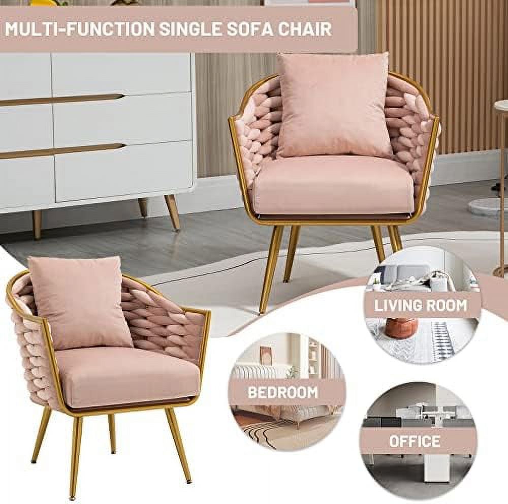 Beige Velvet Accent Chair with Pillow O563521
