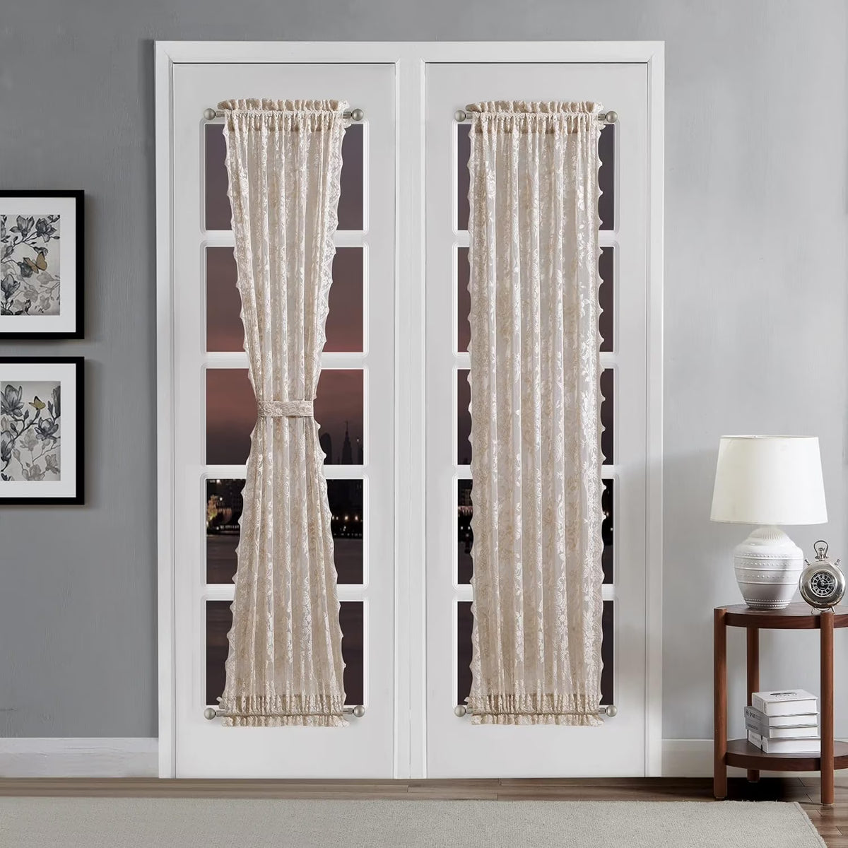 Gold Linen Lace French Door Curtains L13248