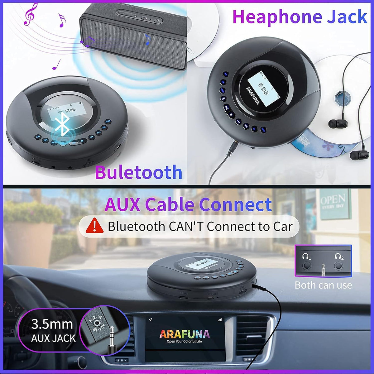 Pack of 2 Portable Bluetooth CD Player with LCD Screen P478038