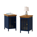 Nightstand with Storage Cabinet & Solid Wood Tabletop, Dark Blue E13761