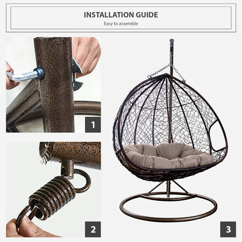 Gray Wicker Patio Swing Chair with Cushion Mat L69364